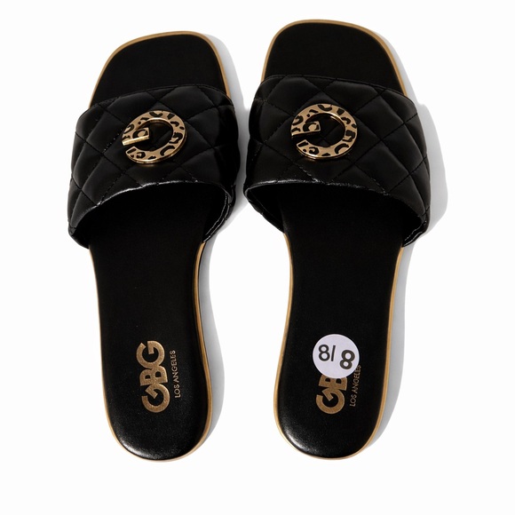 GBG Los Angeles Shoes - GBG Los Angeles Black Quilted Sandals with Gold Accent